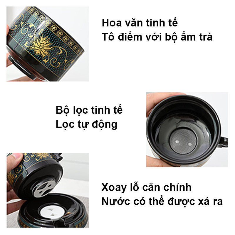 Bộ Ấm Chén Pha Trà Cối Xay Xanh Đen Vàng,Bộ Ấm Pha Trà Bằng Đá Than Chì,6 cái cốc