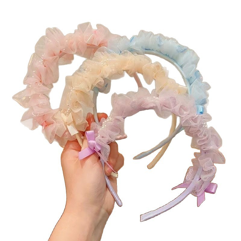 Băng đô xếp nếp bằng vải tuyn màu pastel thanh lịch - Phụ kiện thời trang