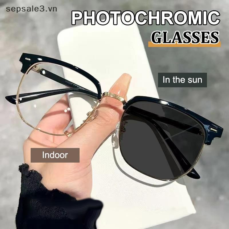 # sepsale # Kính Photochromic thời trang Kính râm nửa khung chống xanh ...