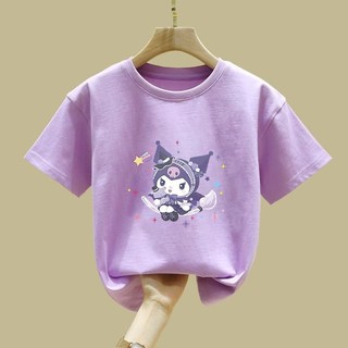 2025 Kuromi Bé Gái Tee Mùa Hè Áo Thun Tay Ngắn Dễ Thương Rời Phù Hợp Với Hoạt Hình Trẻ Em Top