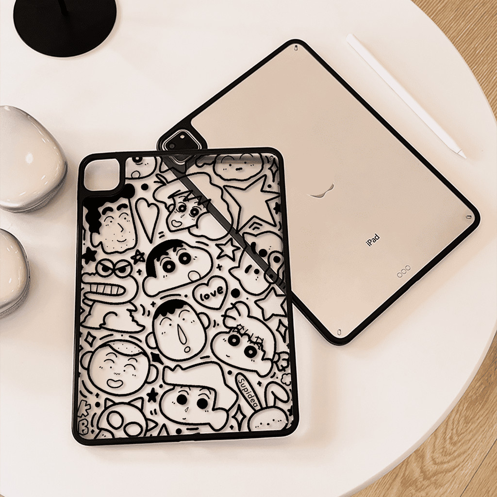 Vỏ Acrylic Cứng Tuya Shin-chan Friends Dành Cho Mini6 Mini7 A17Pro IPad 5 6 7 8 9 10 11 A16 Air 2 3 4 5 6 Air 11 M2 Pro10.5 10.2 "Pro11 2018 2020 2021 2022 M4 Pro13 2024 2025