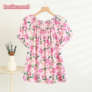 Áo thun nữ cotton lụa hoa ngắn tay mùa hè 2025 áo sơ mi mỏng cỡ lớn mỏng áo sơ mi thường ngày