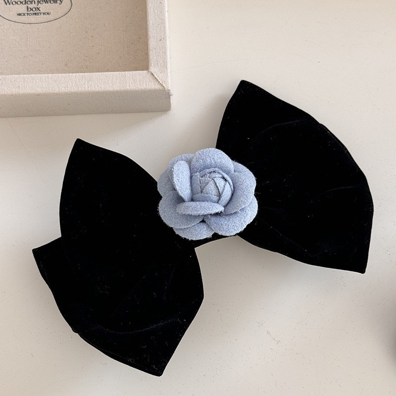 Kẹp tóc Camellia màu xanh Phụ kiện tóc nơ nhung cho nữ