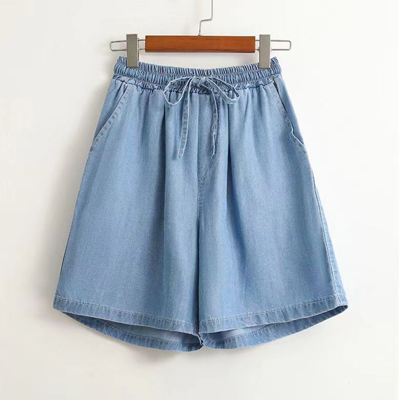 Quần short denim vải Tencel cảm giác mát lạnh mùa hè phong cách Hàn Quốc