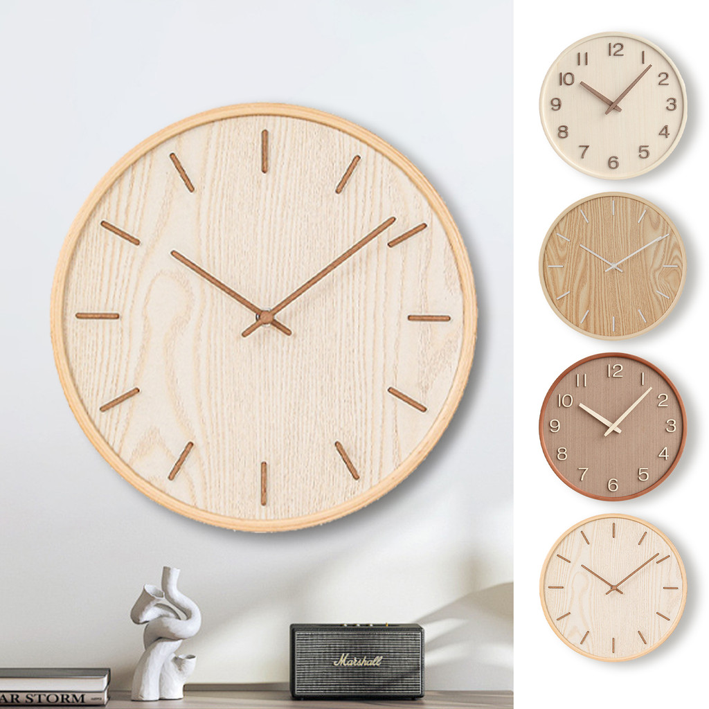 Đồng hồ treo tường tròn hiện đại, Đồng hồ im lặng con trỏ bằng gỗ 12 Inch, thích hợp cho màn hình trang trí phòng khách, nhà bếp, phòng ngủ