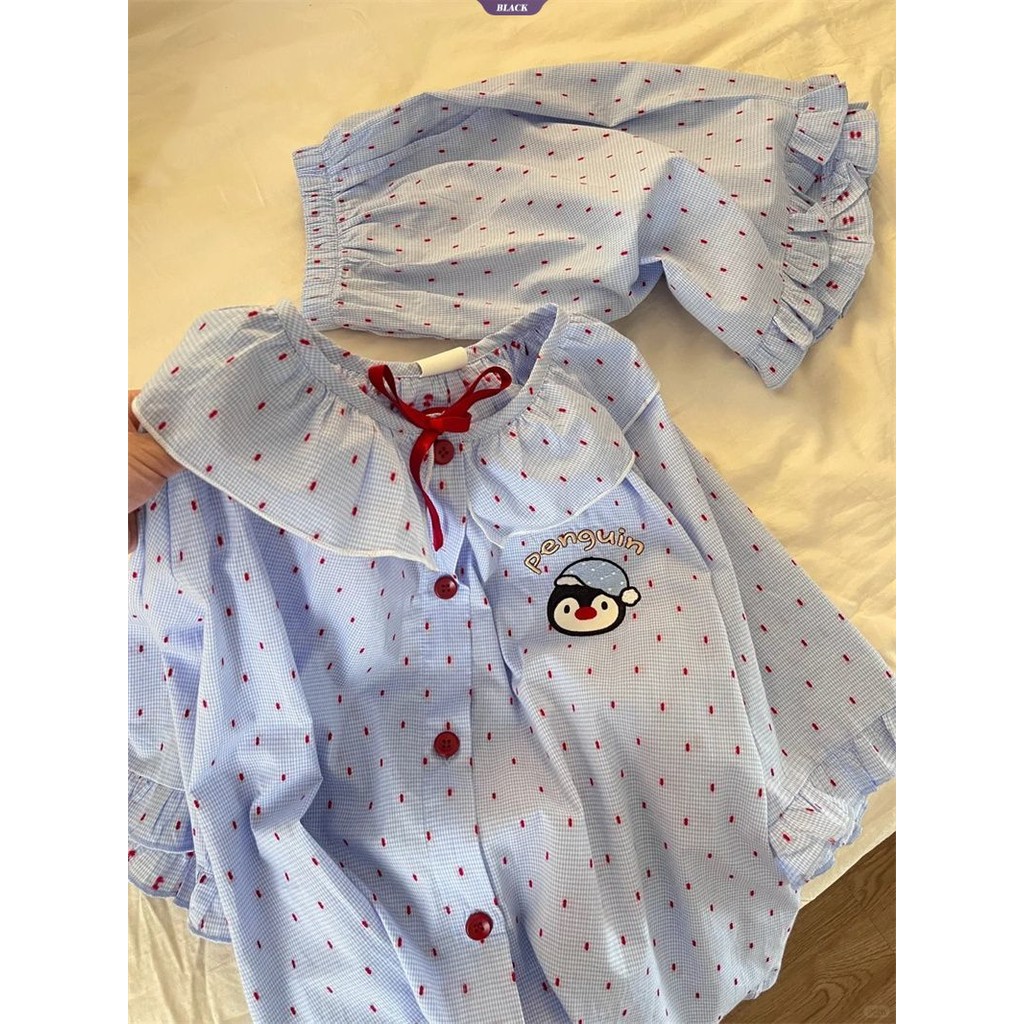 Penguin Chấm Bi Bộ Đồ Ngủ Ren Nữ Mùa Hè 2025 Mới Ngọt Ngào Quần Short Tay Loopy Set [BL]