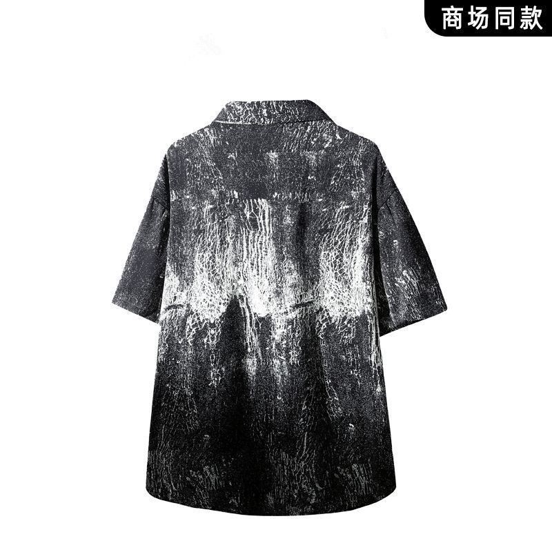 Tie-Dye Mỏng Phong Cách Ice Silk Thoáng Mát Tay Ngắn Áo Khoác Mỹ Mùa Hè Dạo Phố Mặc Áo Sơ Mi Dáng Rộng Ruffian Đẹp Trai