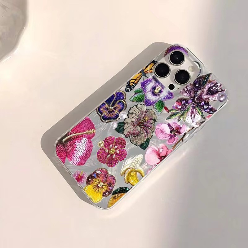Vỏ Cho Realme Note 60 50 C67 C63 C65 C53 C55 C35 C51 C15 5i C21Y C11 C25 8 8i 6i 5 10 C20 5S C33 C30 Hoa Ngọc Trai In Sáng Bóng Sợi Lông Vũ IMD Laser Vỏ Cứng Chống Sốc