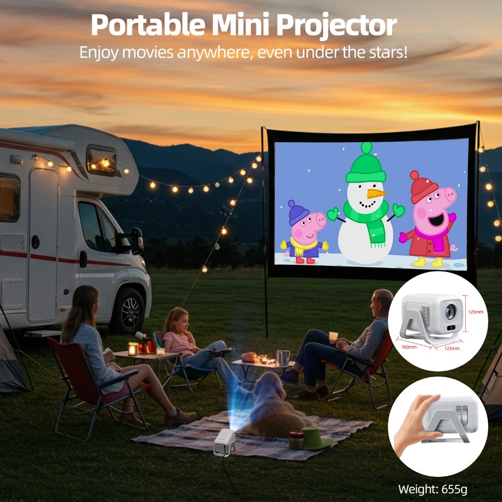 Máy chiếu Goojodoq 4K 1080P Full HD 200ANSI, Bluetooth 5.2 Tương thích rộng rãi với máy chiếu mini Netflix 120 inch | BigBuy360 - bigbuy360.vn