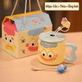 Cốc sứ Bunnies House 400ml có nắp chú hề, thiết kế dễ thương, hộp quà cao cấp