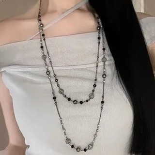 Dây chuyền áo len hợp kim lấy cảm hứng từ Y2K - Vòng cổ đính cườm hoa Boho - Vòng cổ xếp lớp thời trang nữ