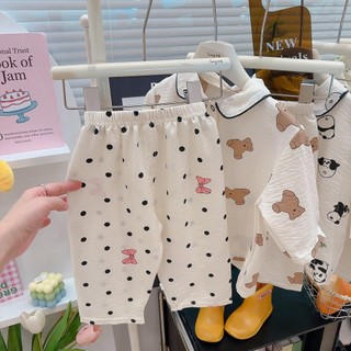 (6m-12Yrs) Bộ Đồ Gia Đình Trẻ Em Thoáng Khí - Bộ Đồ Ngủ Cổ In Hình Hoạt Hình Cho Mùa Hè (Mới 2025)