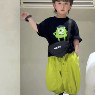 Bộ đồ hai mảnh mùa hè mới cho bé trai và bé gái, áo ngắn tay in họa tiết + quần chống muỗi chín điểm cho trẻ nhỏ và trẻ em