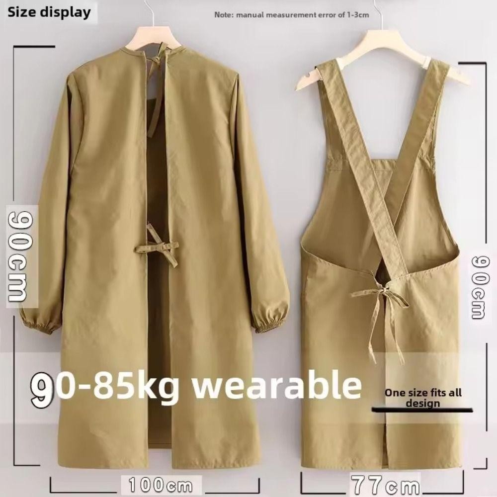 Tạp dề nhà bếp GOODH, Yếm nướng bánh màu trơn chống thấm nước, Tạp dề nhà cà phê dài tay thoáng khí di động cho nhà bếp gia đình
