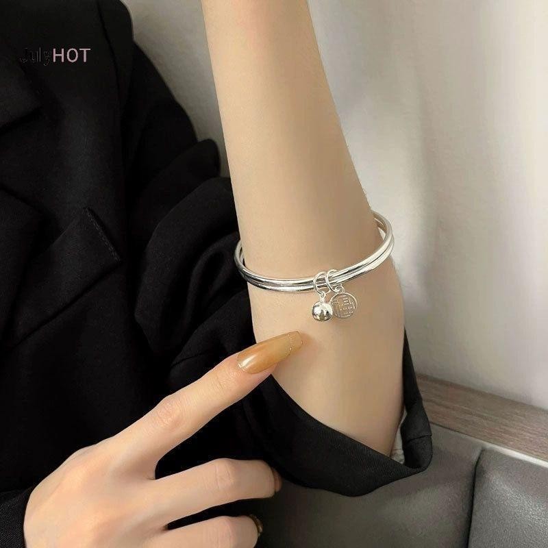 JULYHOT Thời Trang May Mắn Hai Lớp Fu Vòng Tay Bạc Xu Hướng Mặt Dây Chuyền Thanh Lịch Lắc Tay Cho Nữ Có Thể Điều Chỉnh Massivedeals