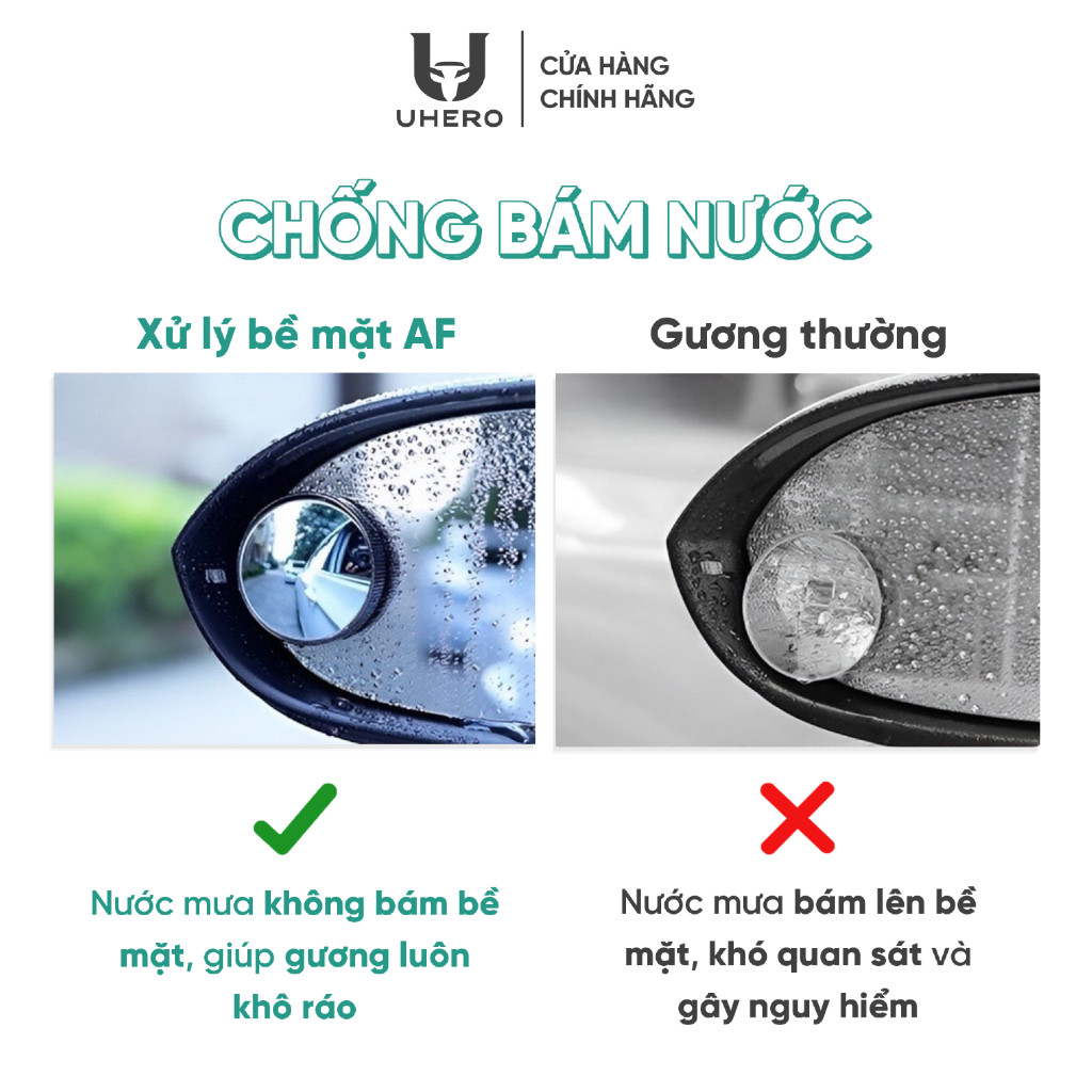 Cặp 2 gương cầu lồi ô tô UHERO góc rộng xoay 360 xoá điểm mù, đế hút chân không cực chắc chắn GCL01