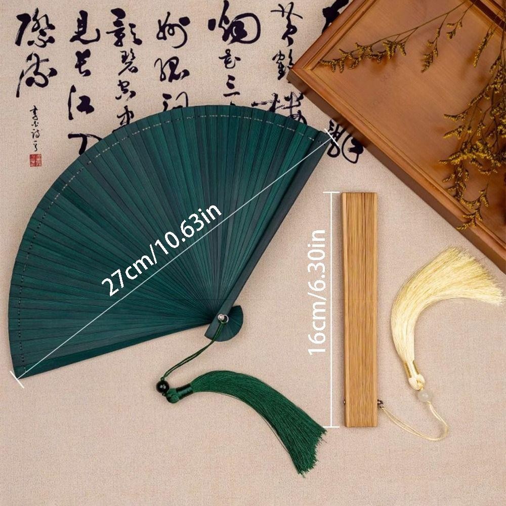 Quạt tre màu trơn FUHUIOT, Quạt gấp tua rua tinh tế phong cách Trung Quốc, Đạo cụ chụp ảnh với tua rua ngẫu nhiên Quạt cầm tay thanh lịch di động cổ điển Sườn xám Show
