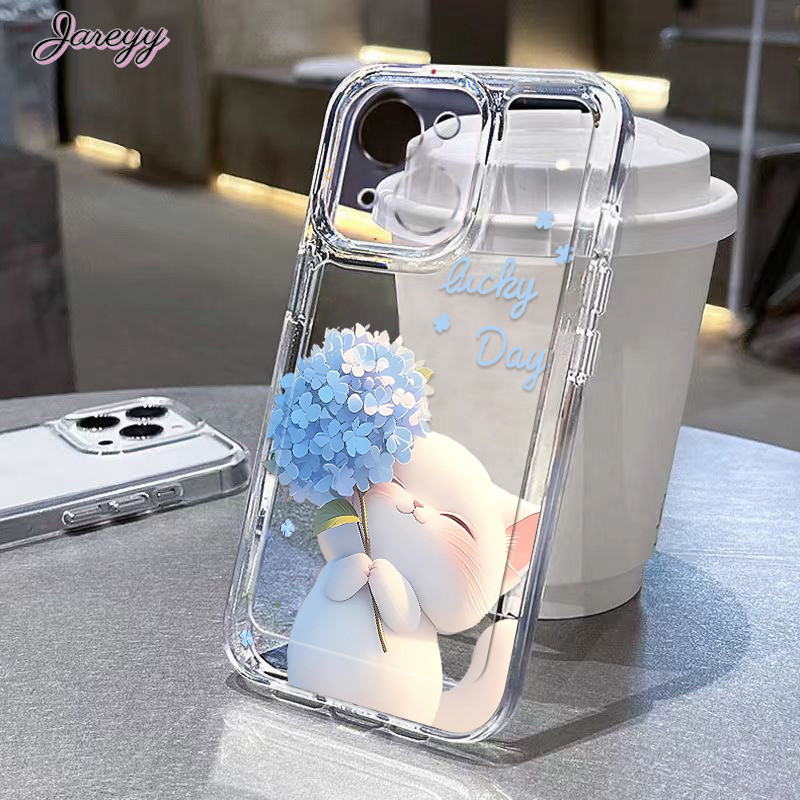 [Ja] Ốp Điện thoại Cho IPhone 12 Pro Max 11 12 13 14 15 16Pro Max 7Plus 8Plus X XR XS Max Hoa Xanh Trắng Mèo Chống Rơi