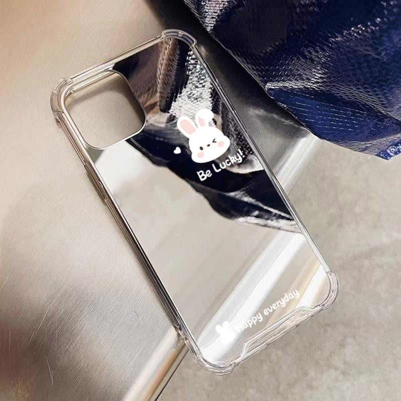 Ốp lưng cho iPhone 11 16 15 Pro Max 16e 14 11 12 13 15 Pro XR XS Max X 7 8 Plus SE2022 Gương trang điểm hình thỏ mèo KT dễ thương Vỏ chống sốc mềm