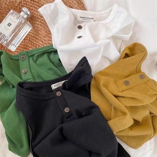 Áo vest mỏng mùa hè mới cho trẻ em, áo phông không tay màu trơn có nút cho bé trai và bé gái, áo thường ngày cho trẻ em