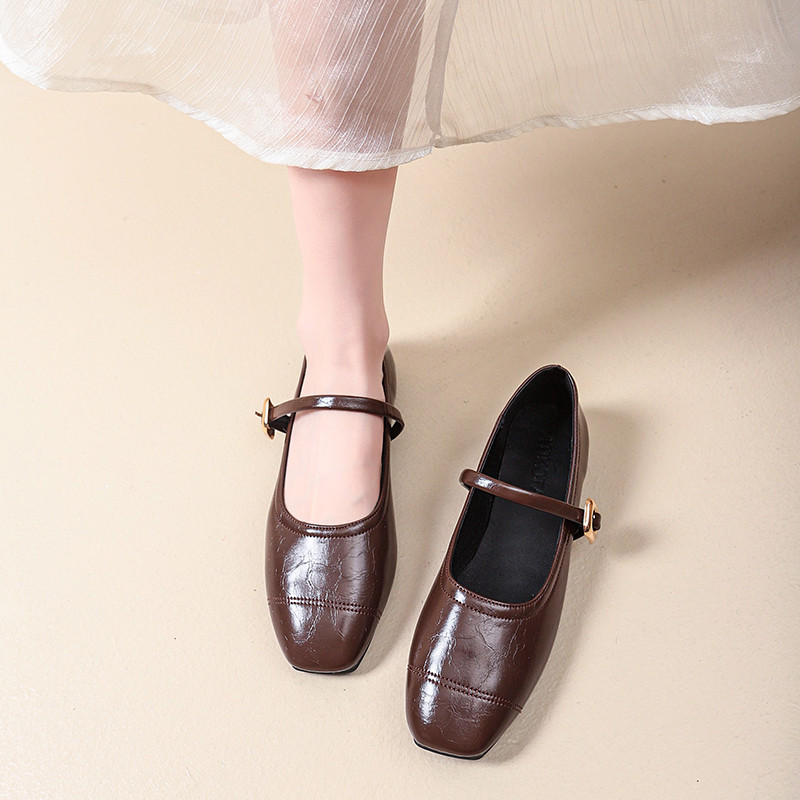 Atikota Retro Mary Jane Vuông Ngón Chân Khóa Phẳng Màu Trơn Đa Năng Slip Ons Nữ Size Lớn Thoải Mái Giày Thường Ngày