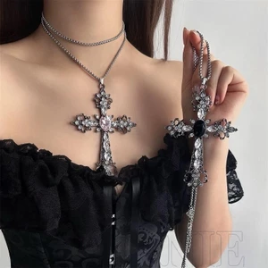 Vòng Cổ Mặt Dây Chuyền Chữ Thập Lớn - Dùng Cho Tiệc, Mặc Hàng Ngày - Punk, Gothic, Vintage - Vòng Cổ Choker Dài Kim Cương Giả Hồng - Quà Tặng Trang Sức Cho Cặp Đôi, BFF