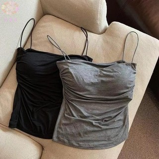 Y.X.I Gợi Cảm Chắc Chắn Xếp Ly Xe Tăng Camisole Nữ Mùa Hè Spaghetti Dây Không Tay Áo Mới