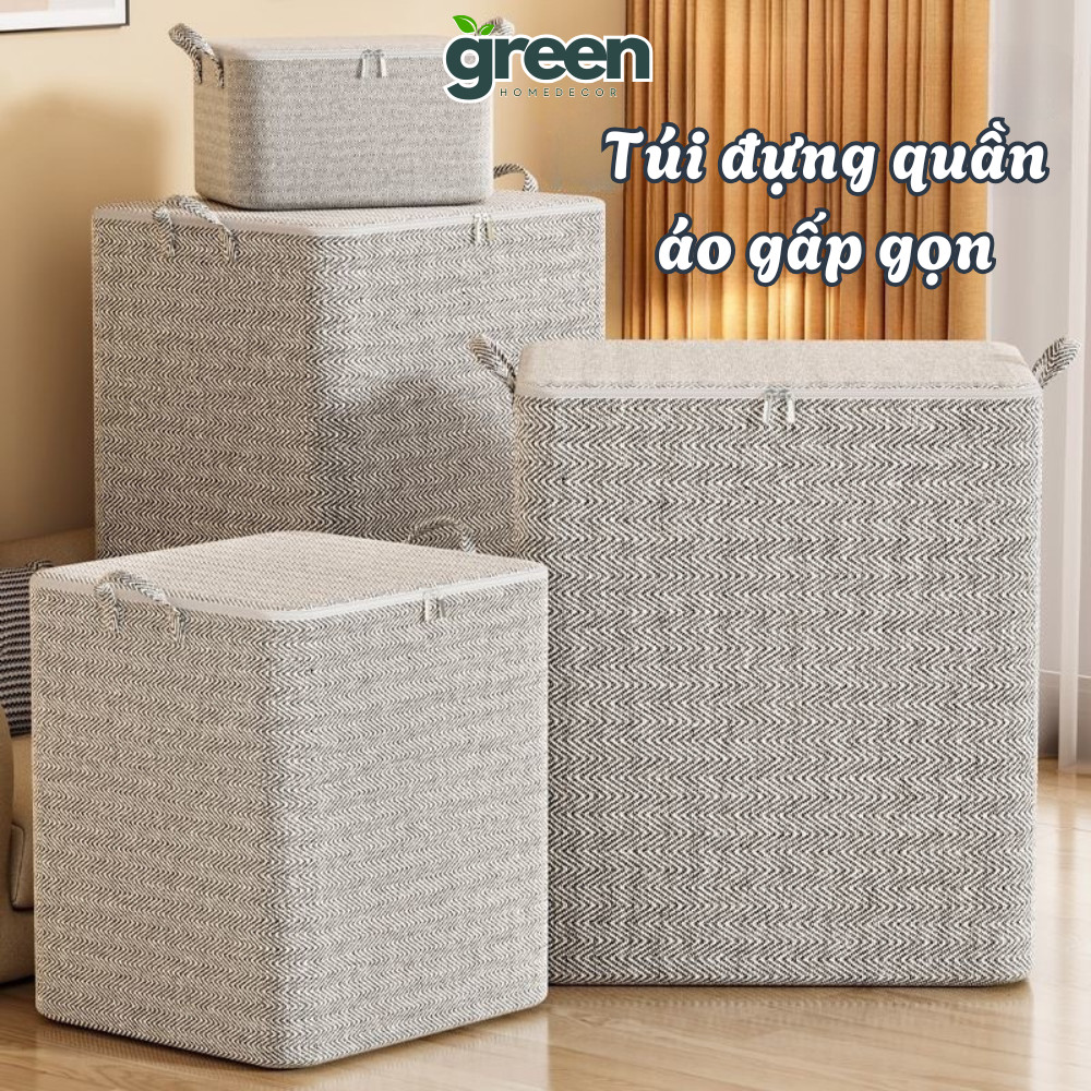 Túi Đựng Quần Áo Chăn Màn Cỡ Lớn DinoHome, Túi Vải Gấp Gọn Có Quai Xách, Tiện Lợi Khi Chuyển Nhà