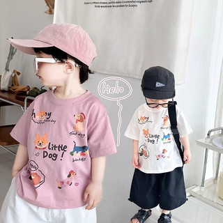 Áo thun cotton ngắn tay mùa hè cho bé trai và bé gái, áo cơ bản in hình động vật hoạt hình cho trẻ em, áo thường ngày cho bé
