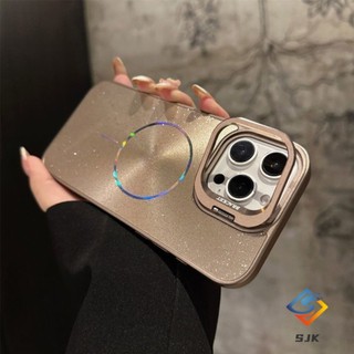 Ốp Cứng Từ Tính Lấp Lánh Mới Cho iPhone 11 12 13 14 15 16 Pro Max Vỏ Chống Sốc Có Chân Đế Kim Loại Thiết Kế Mặt Sau Lấp Lánh