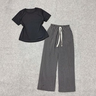 Set Bộ Bigsize Nữ Trẻ Trung, Quần Kẻ Sọc Ống Rộng Mix Áo Babytee Ôm Body  G244/Q560