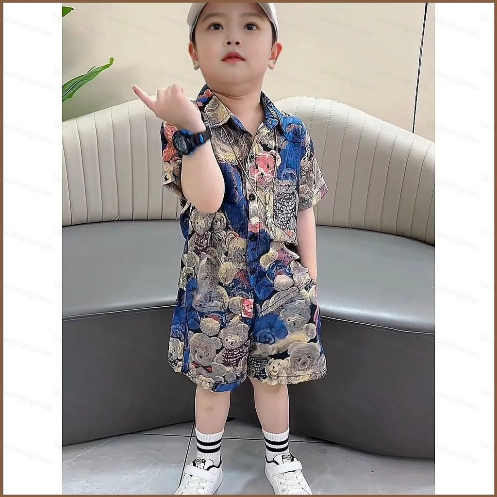 YT2 Bé Trai Mùa Hè Tay Hoa Bộ Áo Sơ Mi Và Quần Short Mùa Hè Hai Mảnh Bộ Hoàn Hảo Cho Mặc Thường Ngày Mùa Hè TY2