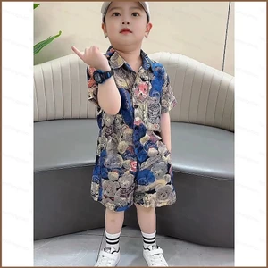 YT2 Bé Trai Mùa Hè Tay Hoa Bộ Áo Sơ Mi Và Quần Short Mùa Hè Hai Mảnh Bộ Hoàn Hảo Cho Mặc Thường Ngày Mùa Hè TY2