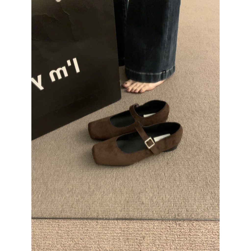 Giày nữ size 32-44 mũi vuông retro phong cách Hàn Quốc da nhỏ kiểu Mary Jane cho sinh viên JUNE10