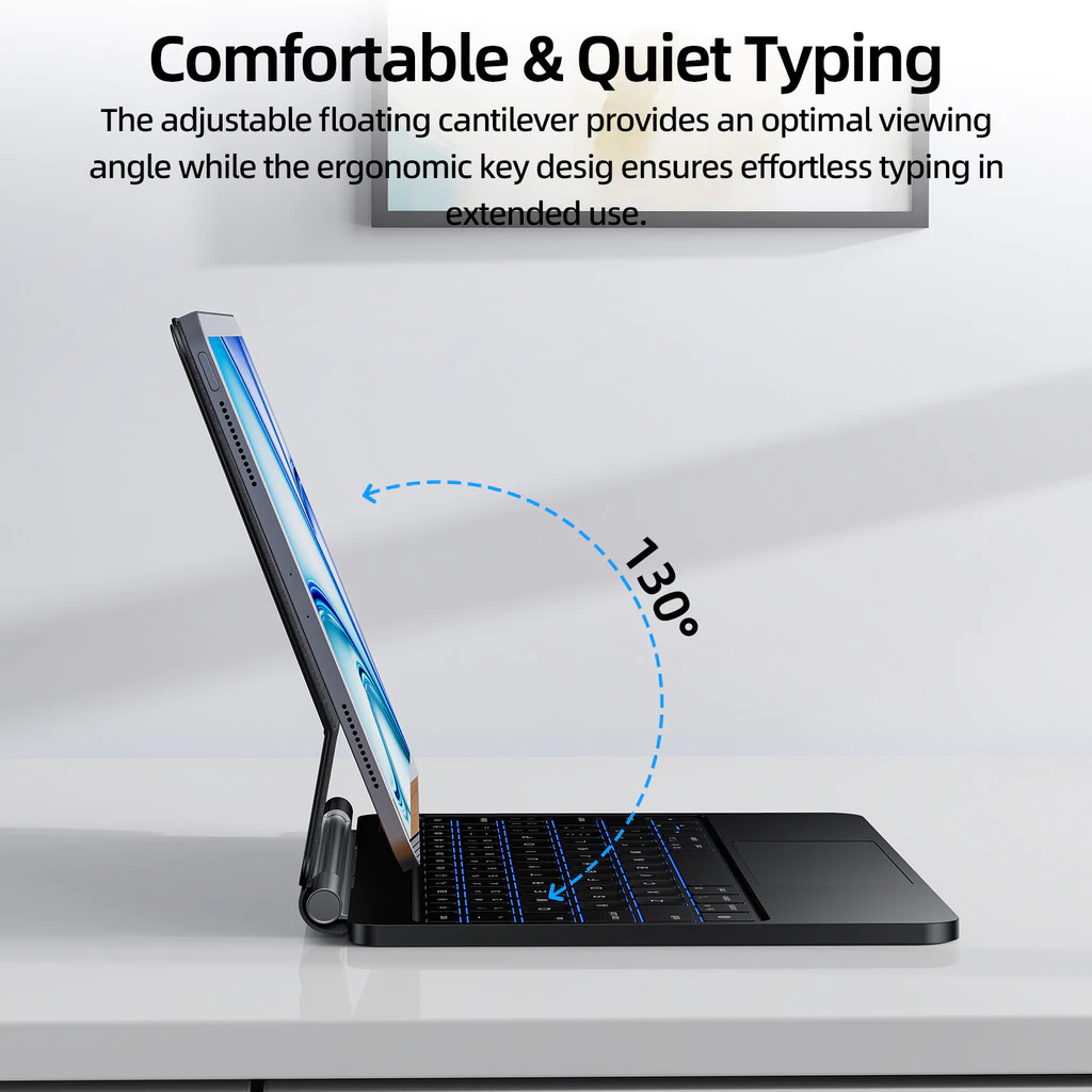 bàn phím Bluetooth GOOJODOQ cho ipad Air4/5/6 Pro11 2018-2024 Gen 10th, giá treo từ tính có đèn nền màn hình LED