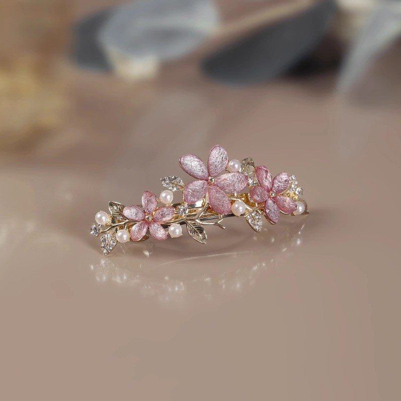 MAUROPOLI [Sẵn sàng] Kẹp tóc hoa mùa xuân Hàn Quốc đính đá lớn cho nữ, kiểu dáng rỗng sang trọng