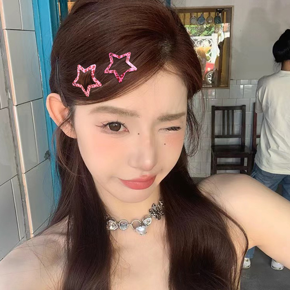 5/6/8/10 Cái Đáng Yêu Hình học Sao Da Báo In Snap BB Clip - Style Hàn Quốc Y2K Mùa Hè Kẹp Tóc Chống Trượt