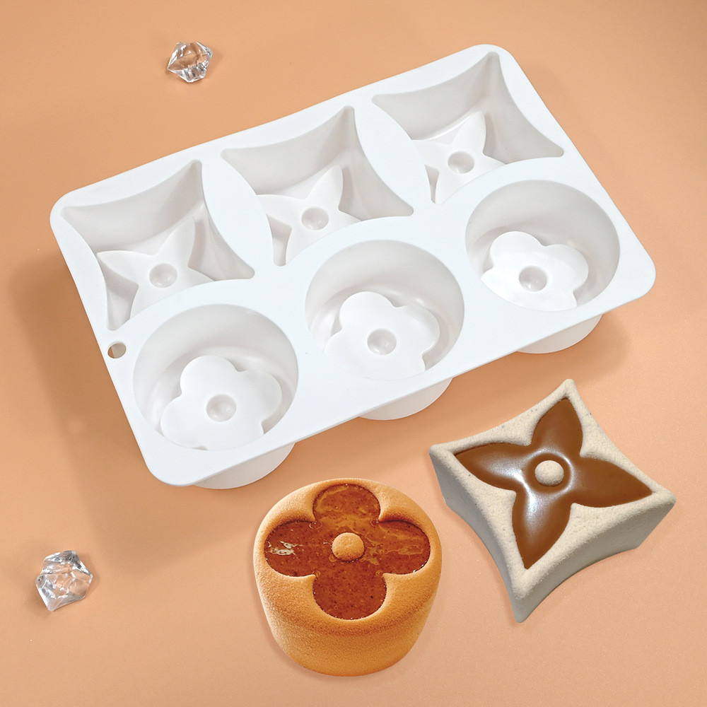 Khuôn bánh 6 khoang hình hoa 4 chân, làm cupcake/mousse/pudding/fondant/sô cô la/DIY
