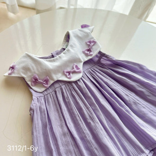 Váy Bé Gái Chất Thô Hàn Cổ Hoa Đính Nơ Đuôi Cá Xinh Yêu Cho Bé Mặc Đi Học, Đi Chơi,.... Màu Tím Cho bé 8-26kg