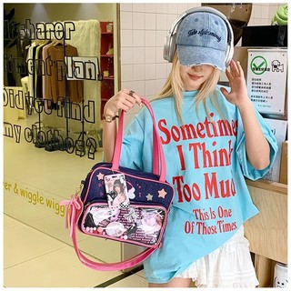 Mới rộng phong cách Nhật Bản màu sắc tương phản ngôi sao thêu anime Aidu dung tích lớn túi đeo vai