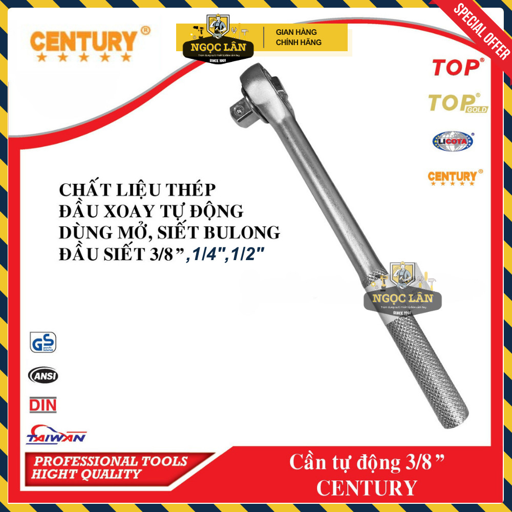 [Chính hãng] Cần siết tự động Century 1/4" 3/8" 1/2" đầu tròn có đảo chiều