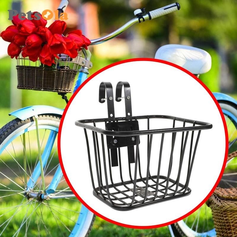 Giỏ đựng đồ phía trước dây kim loại xe đạp có móc Khung tăng cường màu đen
