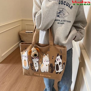 Túi vải hoạt hình VVDZA, Túi đeo vai đa năng dành cho nữ có thể tái sử dụng dung tích lớn, Túi Tote di động cho mèo