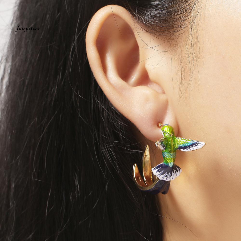 Fairystore| Bông tai xỏ khuyên thời trang cho Cocktail Hummingbird Men Khuyên tai chống mài mòn