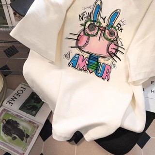 2025 Bunny Graphic Tee Nữ Mùa Hè Hàn QuốcLazy Fit Thời Trang