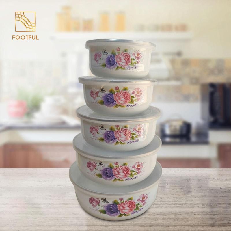 Bộ bát trộn 5x có nắp kín khí Sử dụng đa năng Bộ đồ ăn tráng men Bát đựng thức ăn Hộp đựng thực phẩm cho bánh quy thực phẩm