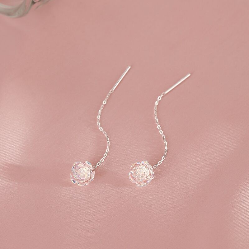 Bông tai Camellia thời trang bạc S925 Nữ Tính khí đơn giản