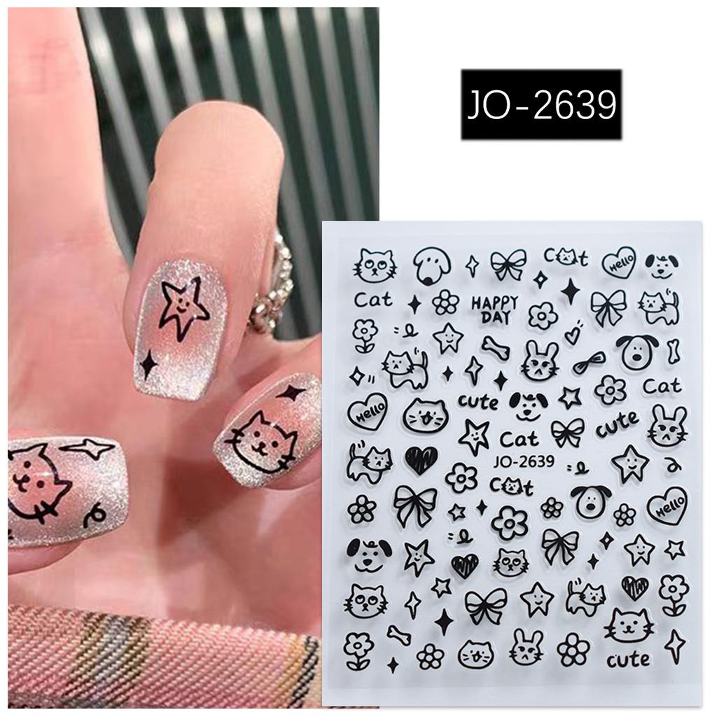 Hoạt Hình Graffiti Dán Móng Tay Mèo Dễ Thương Chó Con Kawaii Móng Tay Nghệ Thuật 3D Trong Suốt Tự Dính Decal