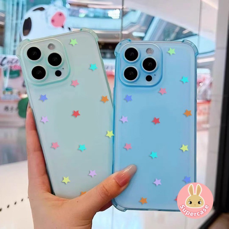 Ốp Điện Thoại Thoáng Mát Mùa Hè Cho iPhone 13 Pro Max 12 Mini Pro Max XR XS Max X 8 7 Plus SE3 SE2 2022 2020 + Ốp Lưng Mờ Dễ Thương Đơn Giản Nhiều Màu Sắc Ngôi Sao Mềm AirBag Vỏ Chống Sốc