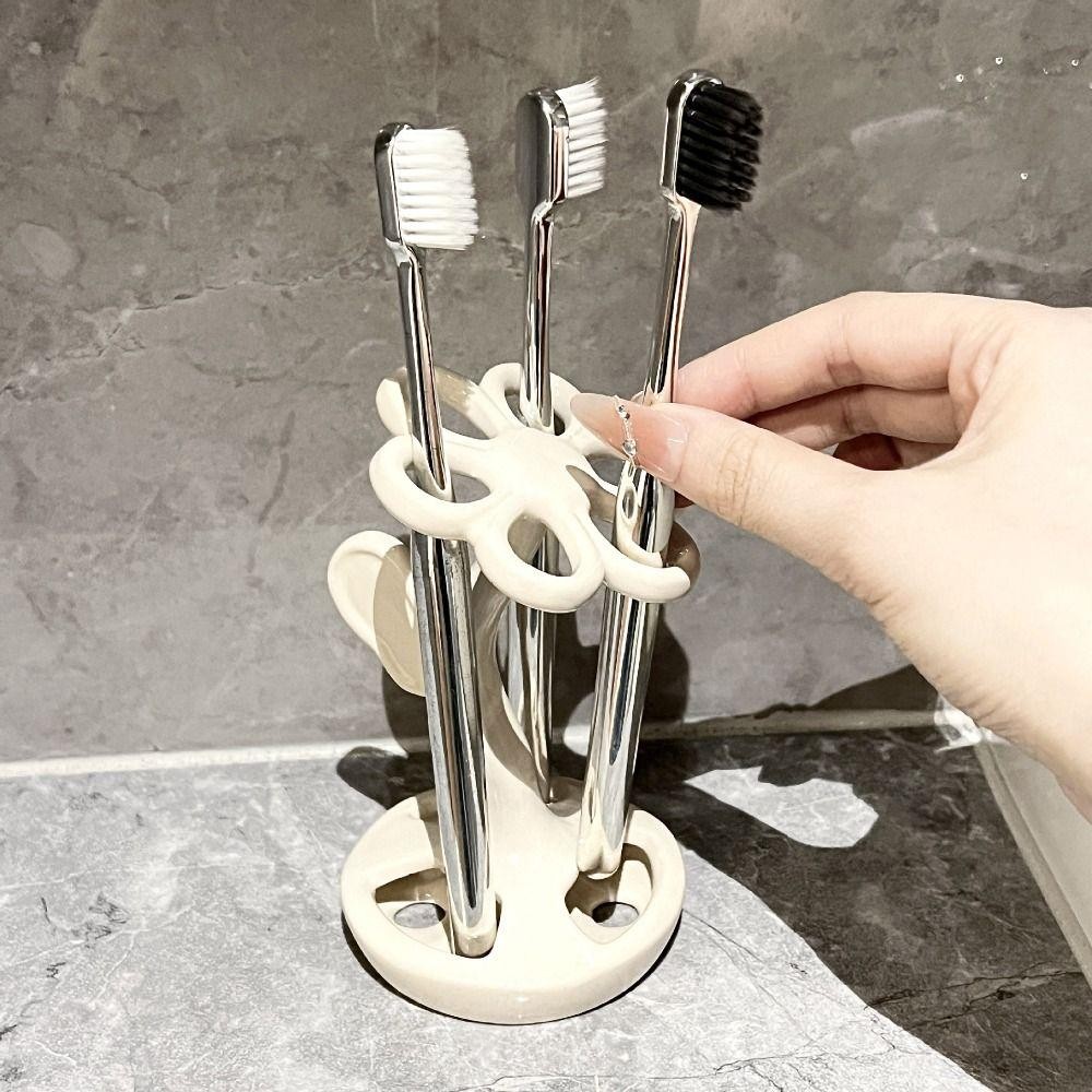 PWSSEND Giá đỡ bàn chải đánh răng, Giá đựng bàn chải đánh răng hình hoa bằng gốm, Sáng tạo chống ẩm 6 khe cắm Dễ dàng làm sạch Giá đựng đồ trong phòng tắm Đồ dùng phòng tắm